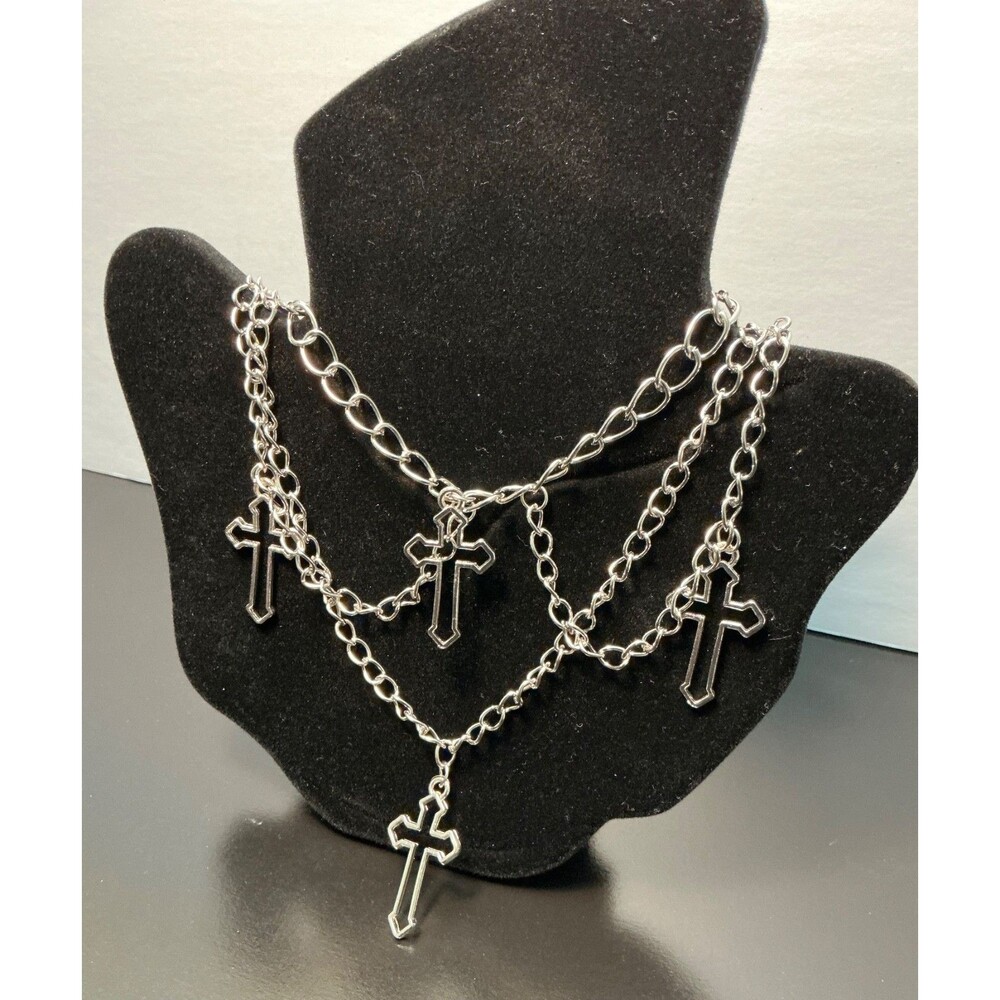 4 Cross Pendant Goth Christian New Necklace Women Punk Teen 18” Inches 5/10